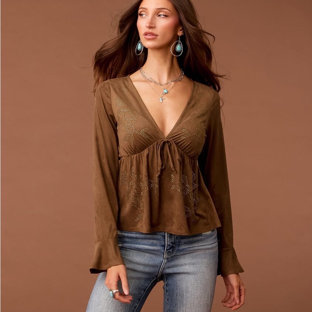 Buckle Rhinestone Peplum Top - Picture 2 of 5